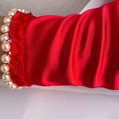 Vintage Short Satin Wedding Gloves for Bride Pearl Full Finger Wrist Length B…