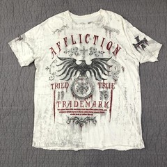 Affliction Shirt Men XL White Tried True Trademark Eagle Graphic Biker Red Foil