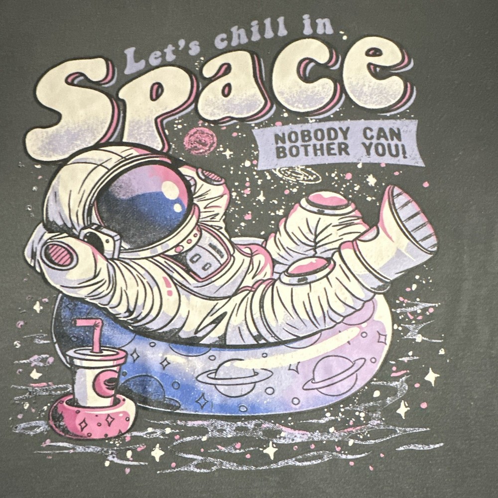 Furlue Men’s Gray Astronaut Space Graphic T-Shirt Crew Neck Short Sleeve S