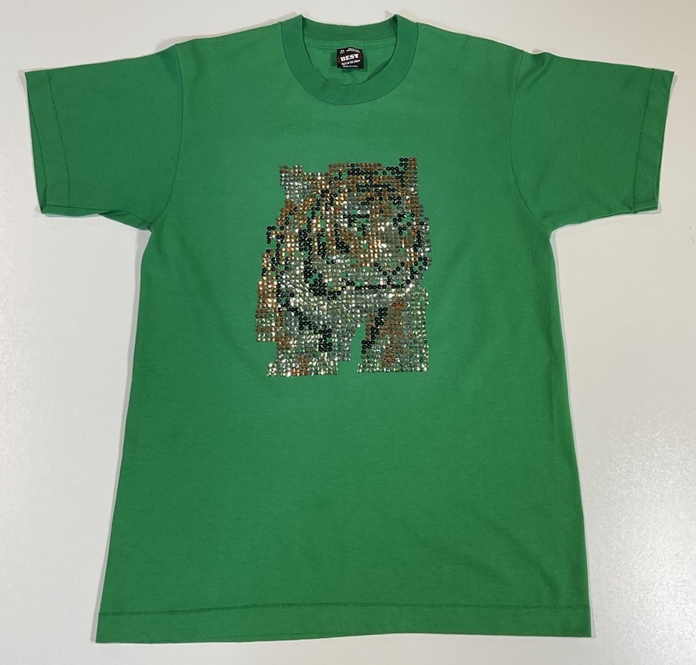 Vintage Sequin Tiger T Shirt Sz M Single Stitch Art To Wear Made In USA 90s