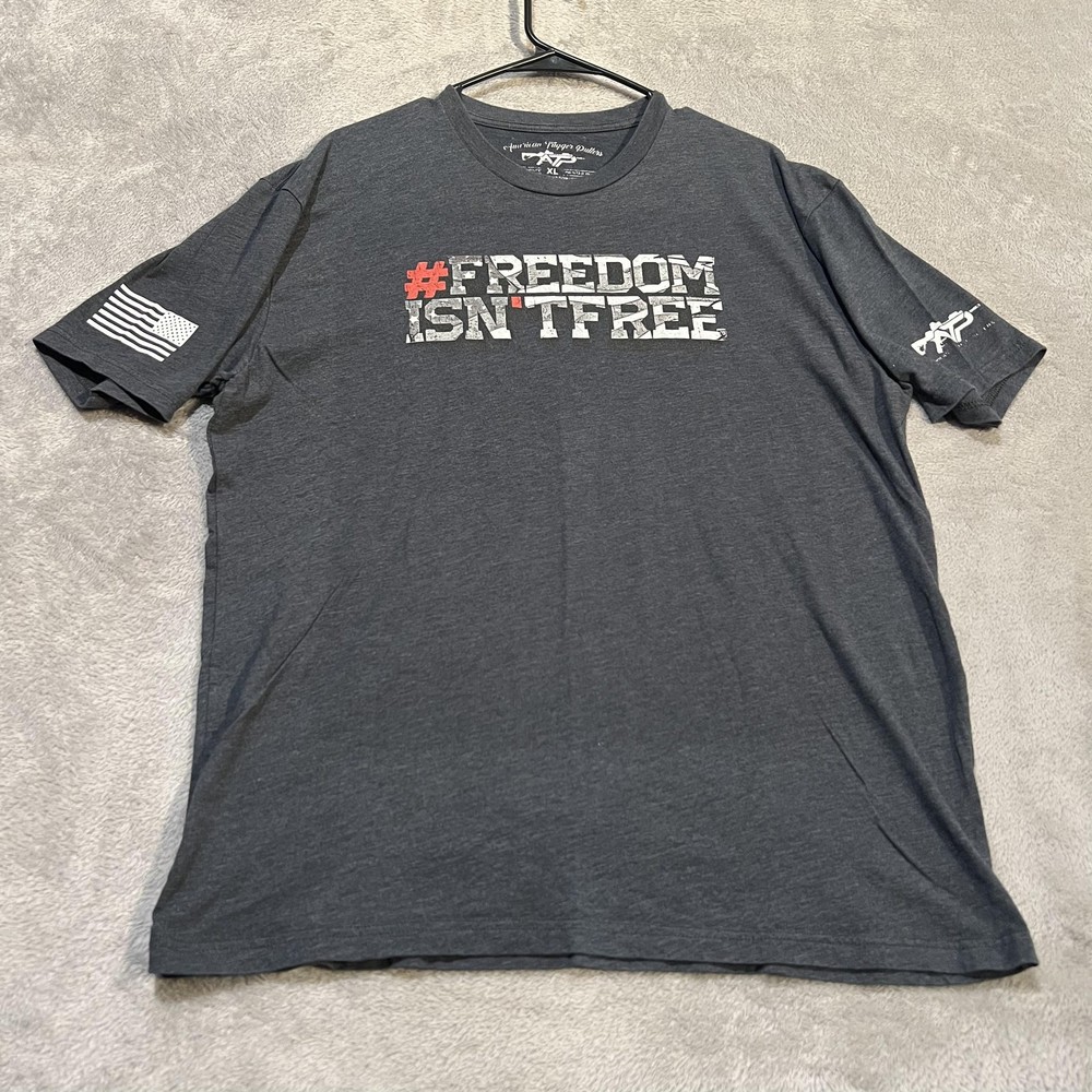 American Trigger Pullers Shirt Mens XL Gray Freedom Isn’t Free Flag Tee T-Shirt
