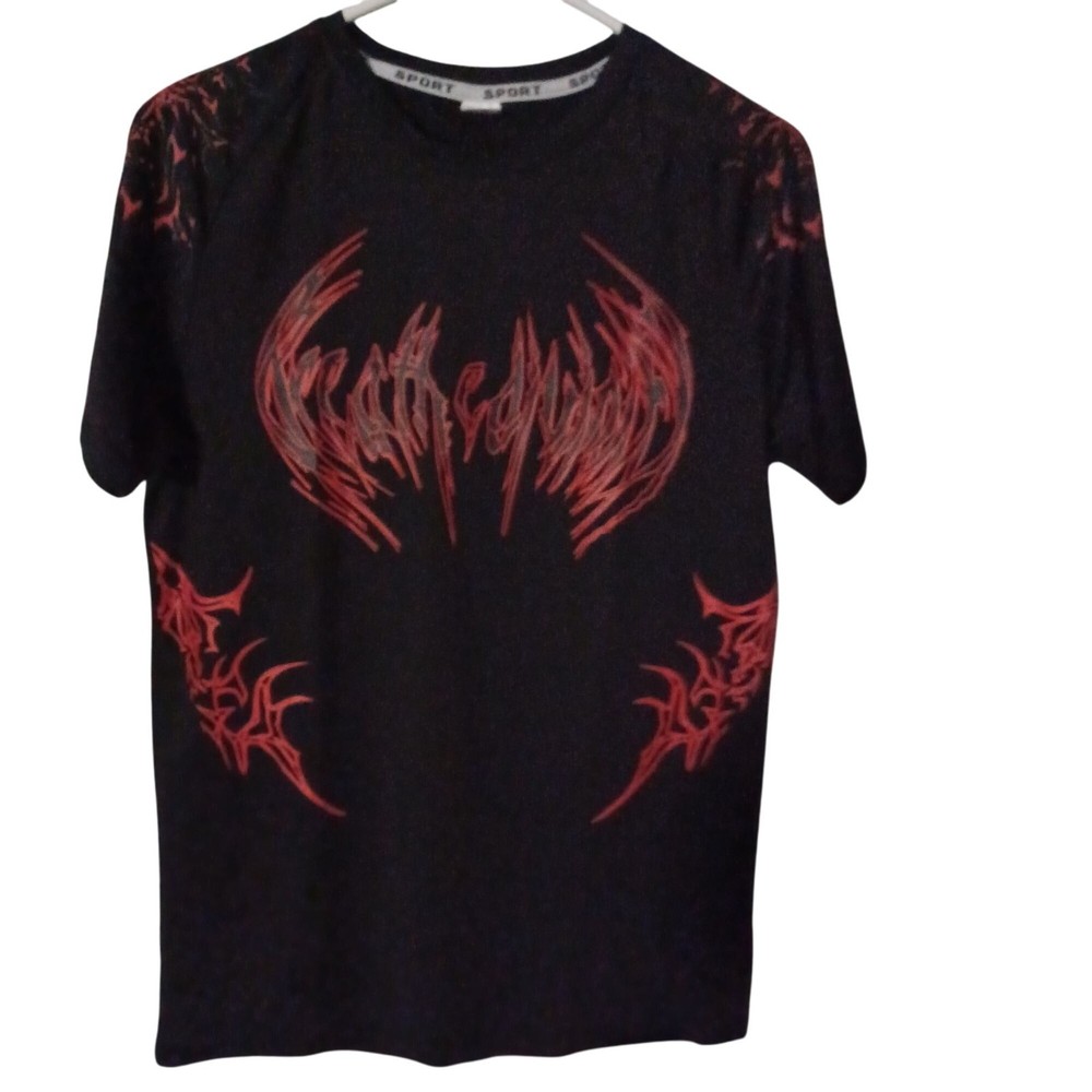 Compression T-Shirt SPORT Black/Red Bold Tribal Graphic Short-Sleeve Men M