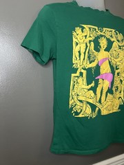 POP MAN Shirt Mens Small Green Angel Cherub Graphic Pop Art Neon Tee Print