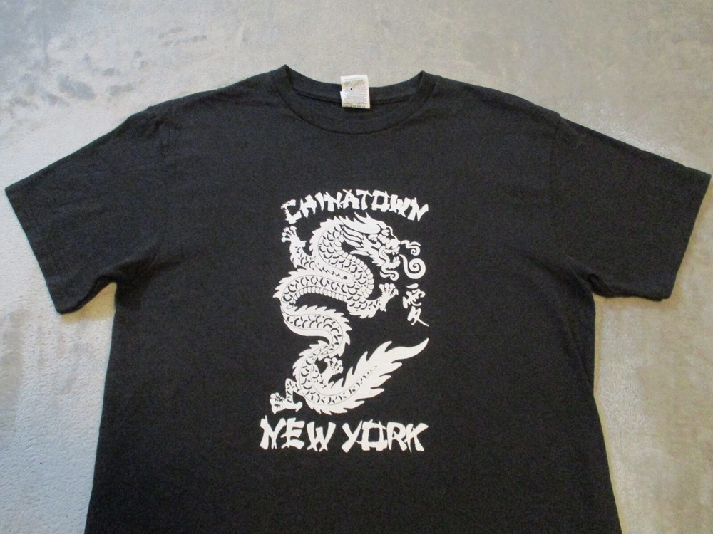 Vintage Chinatown New York Shirt Mens Medium Black White Dragon China Town