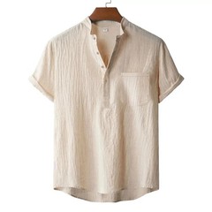 Men’s Cotton Linen Henley T-Shirt Short Sleeve Beach Hawaii Casual Shirt Style!