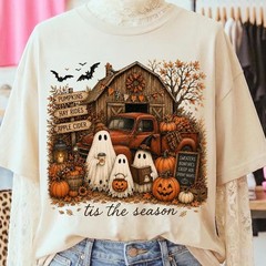 Tis The Season Ghost Shirt Pumpkin Patch Farmhouse Halloween Fall Unisex Tee