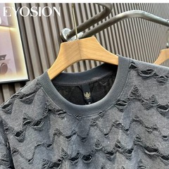 Men Distressed Ripped Star T-Shirt Tie Dye Short Sleeve Streetwear Hip Hop Tee