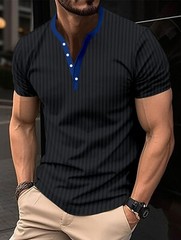 Men’s T-Shirt Slim V-neck Shirts Fashion Sports Short Sleeve Casual Button Tops