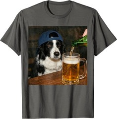 Border Collie Drinking Beer Funny Dog Meme T-Shirt