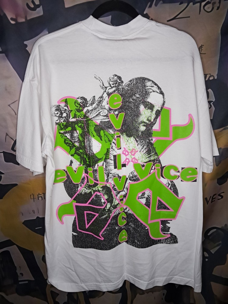 Evil Vice White Cotton Short Sleeve Graphic T-Shirt SIZE L VERY RARE