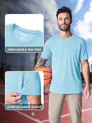 Men’s UPF50+ UV Shirts Short Sleeve Gym Quick Dry Shirts Sport Crew Neck Solid T