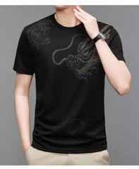 New Men Fashion Trend Dragon Rhinestones Hot Drill Short Sleeve Summer T-Shirt