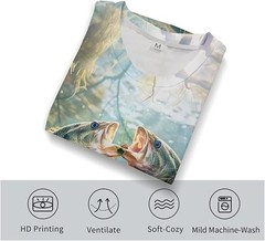 3D Bass Fishing T-Shirt Two Fish Fighting Bait Graphic Tee Realistic Unisex
