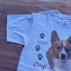 Vintage 90s RARE Corgi Great Britain Animal Dog Breed Shirt Size M Sky Blue Tee