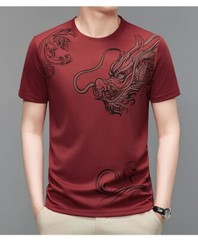 New Men Fashion Trend Dragon Rhinestones Hot Drill Short Sleeve Summer T-Shirt