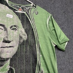 Dollar T-shirt Adult Size Large Green Short Sleeve Mens Graphic Print Y2K