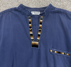 Artesania Landa Pullover Shirt Size XL Blue Embroidered Trim V-Neck Peru Cotton