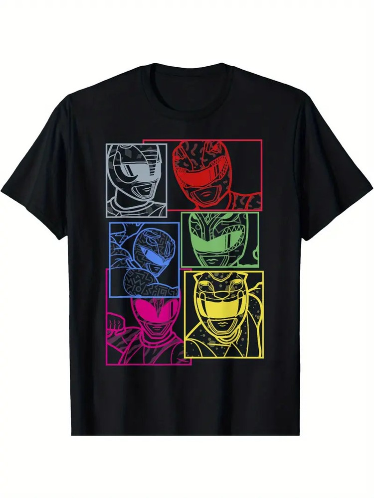 Men’s Power Rangers Graphic T-Shirt – Black Cotton, Soft & Breathable, Short Sle