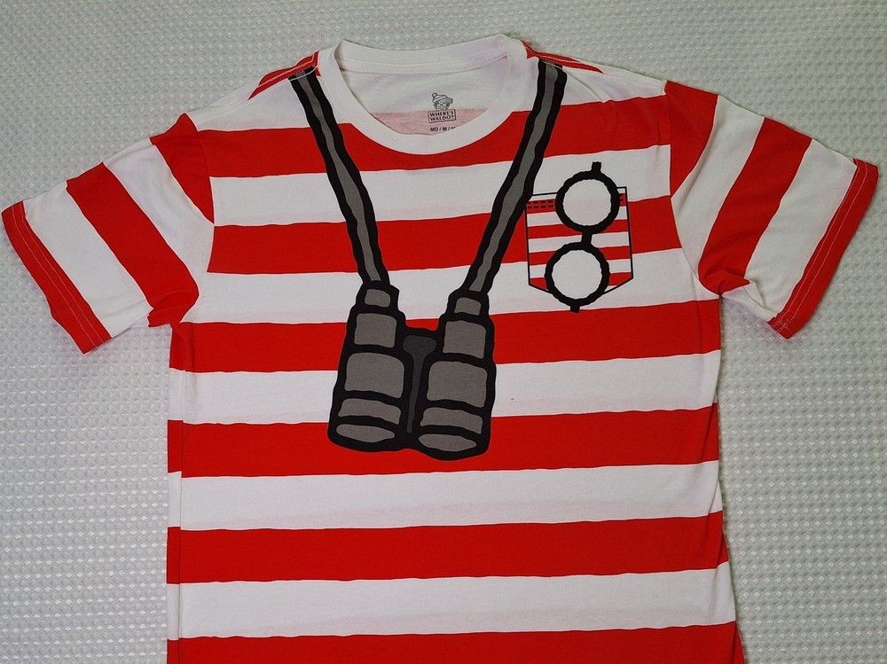 Where’s Waldo? Red & White Striped Cotton Blend T-shirt Size M Costume