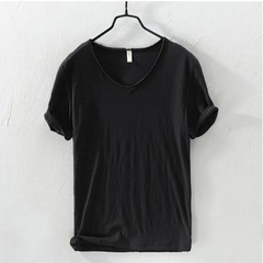New Mens T Shirt Pure Color V Collar Short Sleeved Tops Tees Men T-Shirt 10color