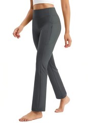 Fleece Lined Pants Women Straight Leg Yoga Leggings Winter Warm Pants with Po…