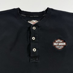 Vintage Harley Davidson Henley Shirt Mens XL 3 Button Wings Back Hit *See Pics