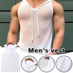Men Sexy Transparent Hooded Sports Tank Tops Sleeveless T-shirt Fitness Vest Top