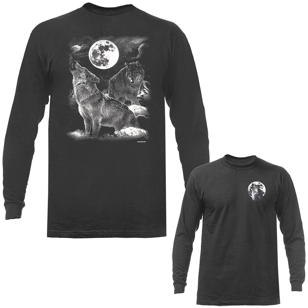 Night Wolves Wilderness Wildlife Moon Howling Animal Outdoor Long Sleeve Shirt