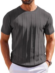 Men’s Short Sleeve Ribbed Crewneck Knit T-Shirt Casual Lightweight Pullover Tee
