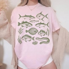 Vintage Fish Illustration Comfort Tee Retro Ocean Marine Life Graphic
