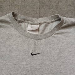 Vintage Nike T Shirt Mens Large Gray Embroidered Center Swoosh Long Sleeve Y2K
