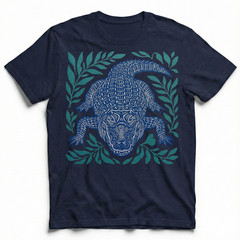 Alligator Gator Reptile Wildlife T-Shirt Tropical Blue Linocut Swamp Animal Tee