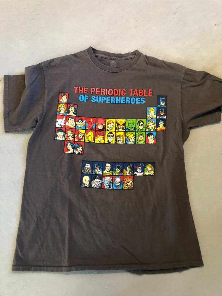DC Comics Men’s Large Shirt Gray Short Sleeve Periodic Table Graphic Tee