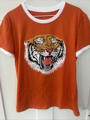 NWOT Gorgeous Bright Orange Growling Tiger Classic Graphic S/S Tee Unisex Medium
