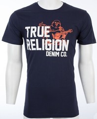 $69 TRUE RELIGION Navy BUDDHA APPROVED Short Sleeve Designer Graphic T-shirt NWT