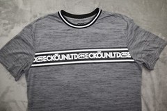 Ecko Unltd. Color Block Contrast T Shirt Adult Size L Gray Striped Crew Neck