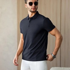 New Men’s Business Casual Short Sleeved Shirt Solid Color Polo Shirt Fashionable