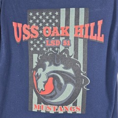 Jerzees USS Oak Hill LSD 51 Mustangs Navy T-Shirt Graphic Print Short Sleeve Med