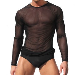 Men’s T-Shirts Long-Sleeve Clubbing Shirt Ultrathin Sheer Mesh Men Underwear