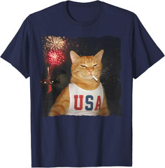 July 4th Patriotic Funny Cat Smoking Cigarette 250 Years Cute Lover T-Shirt