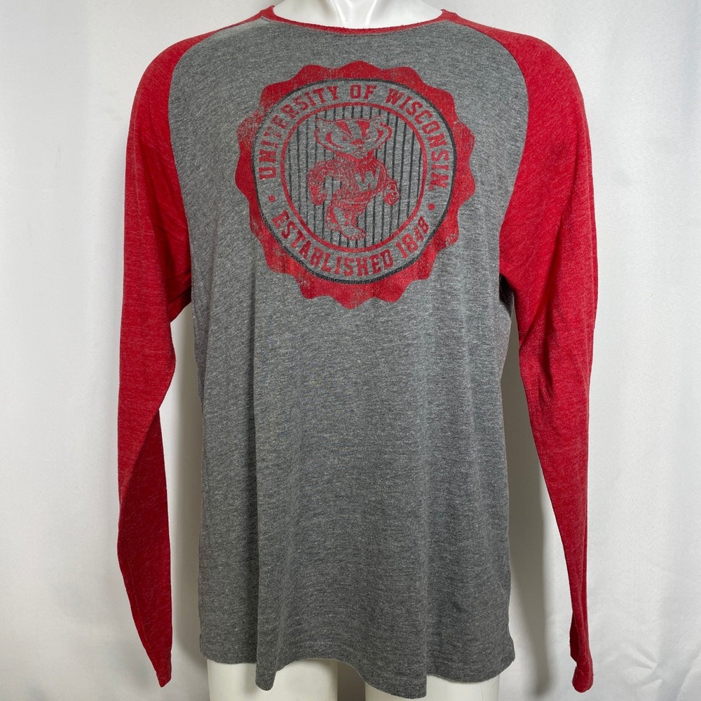 University of Wisconsin Badgers Adidas Long Sleeve Gray Raglan T-Shirt Men’s XL