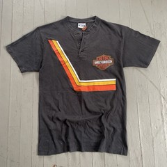 insane RARE grail 1988 winchester harley davison button up striped polo shirt/L