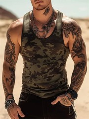 Men 3D Camouflage Tank Top Sleeveless Loose Running Sports Casual T-Shirt