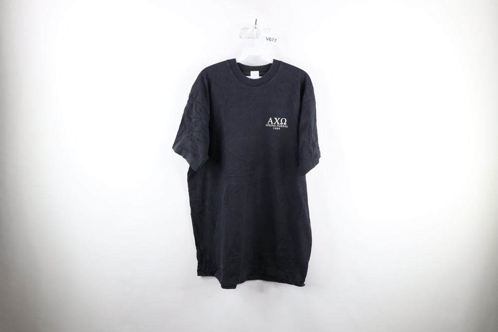 Vtg 90s Mens XL Faded Spell Out Alpha Chi Omega Spring Formal Fraternity T-Shirt