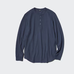 UNIQLO Waffle Henley Neck Long-Sleeve T-Shirt XS~4XL MEN New Japan
