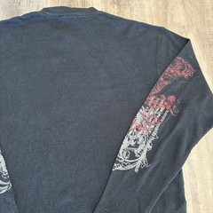 Avirex Shirt Mens 2XL Black Thermal Waffle Knit Graphic Skull Cross Y2K Skate