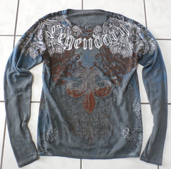 Xzavier Legendary Cross Rhinestone Grunge All Over Print Affliction Shirt S i131
