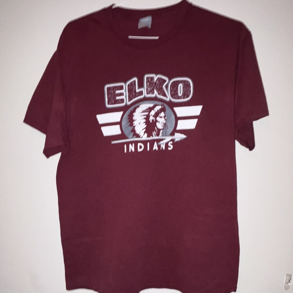Port & Company Core Blend Men’s L Burgundy Elko Indians Graphic Crew Neck Tee
