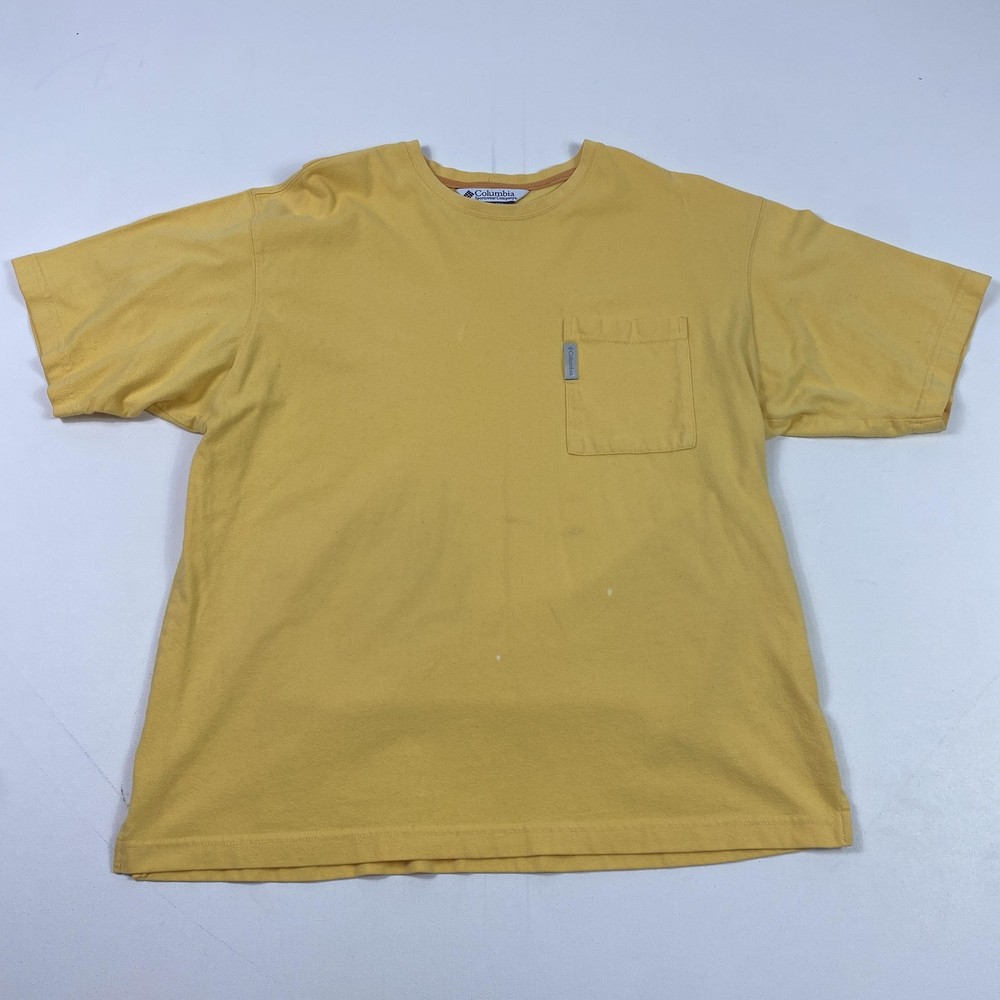 Columbia Shirt Mens Large Yellow Pocket Crewneck Cotton Casual Outdoors