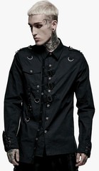 PUNK RAVE Men’s Punk Personality Asymmetric Shirt Slim Fit Casual Black Shirts